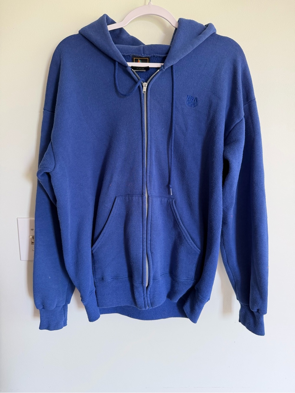 Vintage USA JC Penney Olympic Men's Blue Full-Zip Hooded Sweatshirt